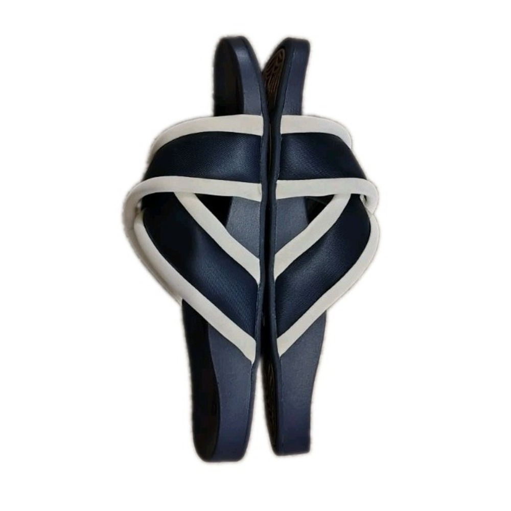 Olukai  Slip-On Slide Sandals Women's Sz US 5 Navy Blue & White Sty 20536-ZNWS